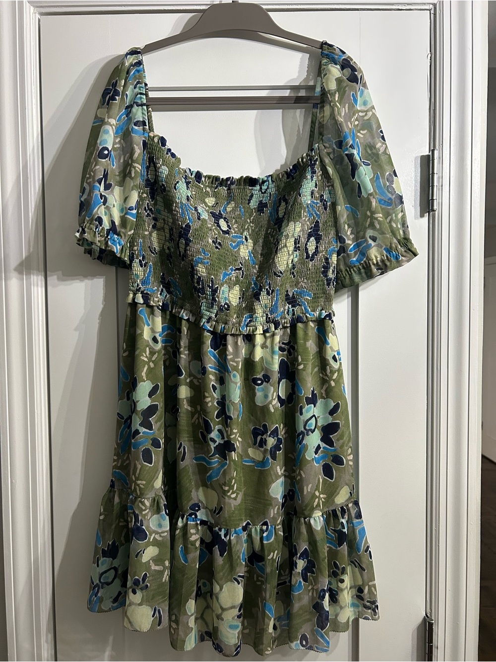 Aritzia Olive Green Floral Mini Dress